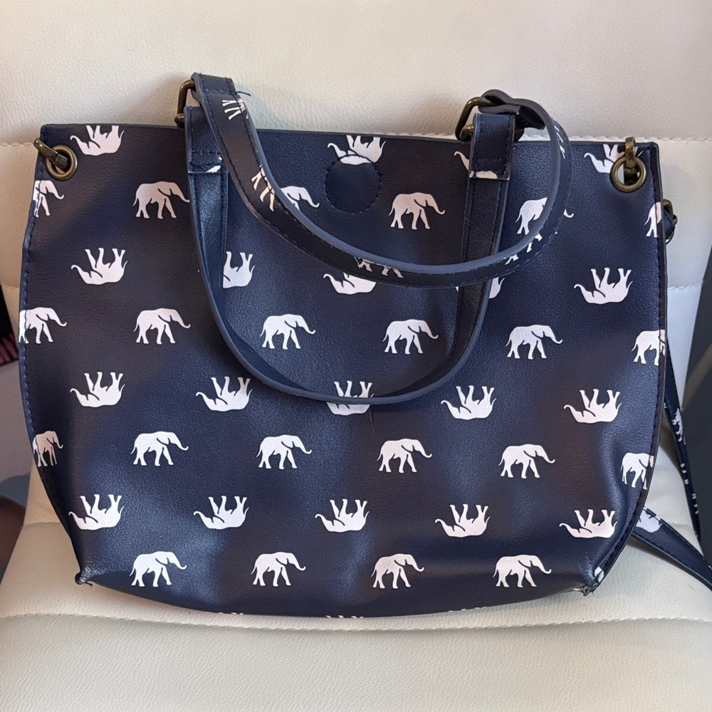 Navy Blue Elephant Print Tote Bag